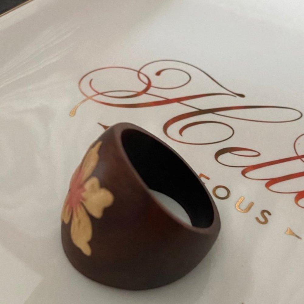 BOHO Wooden Earthy Flower Ring NWOT